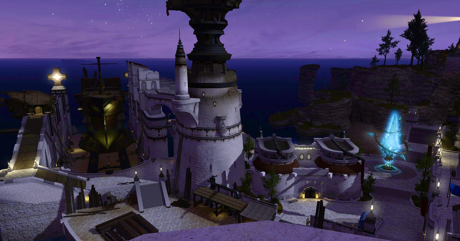 moonlit view of Moraby from a tower